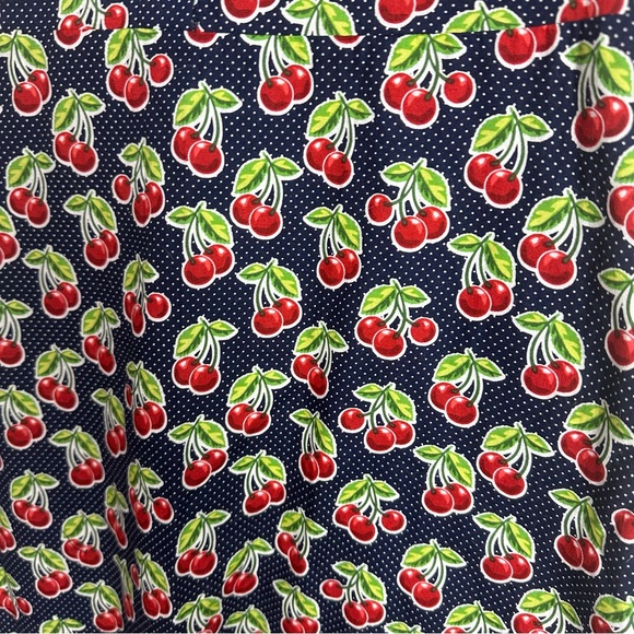 Kling Navy Blue Red Cherry Print Cotton Retro Pinup Button Front Dress NWT 2/S - Picture 6 of 15